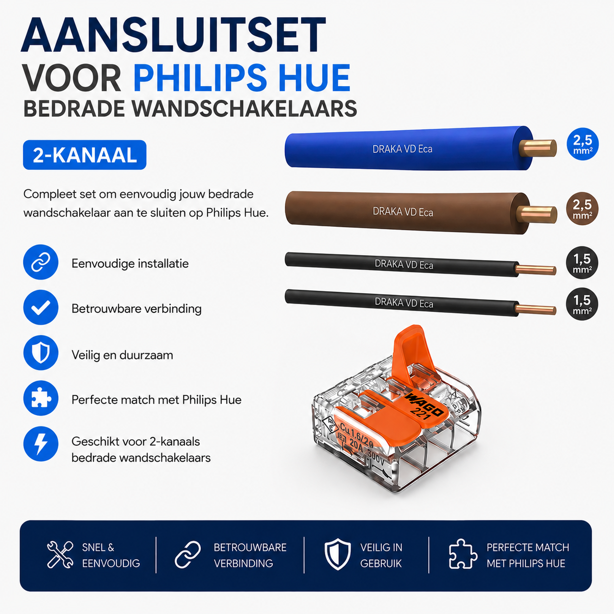 Aansluitset voor Philips Hue Bedrade wandschakelaars 2 kanaal