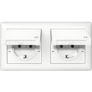 Gira 415803 Systeem 55 Wandcontactdoos met randaarde 2-voudig 16 A 250 V~ met klapdeksel, compleet met afdichtset IP44 en afdekraam Standard 55 Zuiver wit glanzend