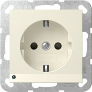 Gira 417001 Systeem 55 Wandcontactdoos met randaarde 16A 250V met LED-oriëntatieverlichting en shutter Crème wit glanzend