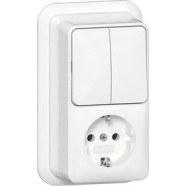 Gira 417511 Opbouw Combinatie Serieschakelaar/ wandcontactdoos met randaarde 16 A 250 V~ verticaal met montageplaat en adapter K/P25