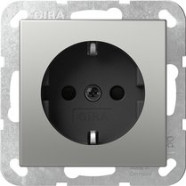 Gira 4453600 Systeem 55 Wandcontactdoos met randaarde 16A 250V met shutter Edelstaal (verhoogde aanraakbeveiliging)