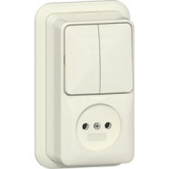 Gira 447510 Opbouw Combinatie Serieschakelaar wandcontactdoos zonder randaarde 2-polig 16 A 250 V~ met montageplaat 