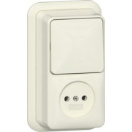 Gira 447610 Opbouw Combinatie wipschakelaar/wandcontactdoos zonder randaarde 2-polig 16 A 250 V~ met montageplaat en adapter K/P25 Universele uit-wisselschakelaar Crème wit
