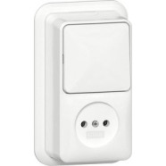 Gira 447611 Opbouw Combinatie wipschakelaar/ wandcontactdoos zonder randaarde 2-polig 16 A 250 V~ met montageplaat en adapter K/P25 Universele uit-wisselschakelaar Zuiver wit