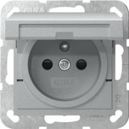 Gira 448826 Systeem 55 Wandcontactdoos met aardingspen CEBEC 16A 250V en klapdeksel Kleur aluminium