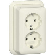 Gira 478010 Opbouw Dubbele wandcontactdoos met randaarde 16 A 250 V~ met montageplaat en adapter K/P25 Crème wit