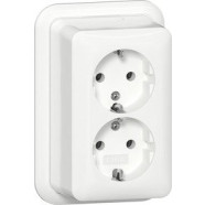 Gira 478011 Opbouw Dubbele wandcontactdoos met randaarde 16 A 250 V~ met montageplaat en adapter K/P25 Zuiver wit