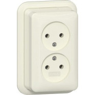 Gira 479110 Opbouw Dubbele wandcontactdoos zonder randaarde 2-polig 16 A 250 V~ met montageplaat en adapter K/P25 Crème wit glanzend 