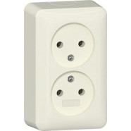 Gira 479112 Opbouw Dubbele wandcontactdoos zonder randaarde 2-polig 16 A 250 V~ met montageplaat Crème wit
