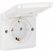 Niko 701-36800 Spuitwaterdicht stopcontact met randaarde, kinderveiligheid en schroefklemmen, exclusief opbouwdoos, White