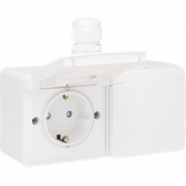 Niko 701-37848 Spuitwaterdicht dubbel horizontaal stopcontact 16 A/250 Vac met beschermingsafsluiters en voorbedraad