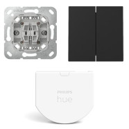 Gira Wipdrukcontact 2-voudig met Hue wandschakelaar module en Rechtstaande serie wippen Zwart mat