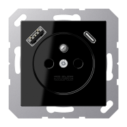 Jung A 1520 F-15 CA SW Wandcontactdoos Frans/Belgisch systeem en USB-laadcontactdoos type C/A Zwart 