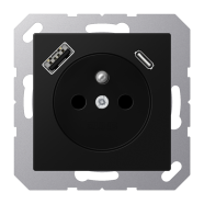 Jung A 1520 F-15 CA SWM Wandcontactdoos Frans/Belgisch systeem en USB-laadcontactdoos type C/A Grafietzwart mat (België)