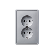 Jung AL 5015-L 2-voudige wandcontactdoos met beschermingscontact met geïntegreerde verhoogde aanrakingsveiligheid Aluminium