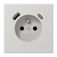 Jung LS 1520 F-15 CA LG Wandcontactdoos Frans/Belgisch systeem en USB-laadcontactdoos type C/A Lichtgrijs (België) 