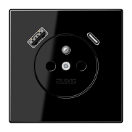 Jung LS 1520 F-15 CA SW Wandcontactdoos Frans/Belgisch systeem en USB-laadcontactdoos type C/A Zwart
