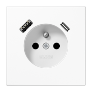 Jung LS 1520 F-15 CA WW Wandcontactdoos Frans/Belgisch systeem en USB-laadcontactdoos type C/A Alpine wit (België)