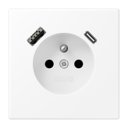 Jung LS 1520 F-15 CA WWM Wandcontactdoos Frans/Belgisch systeem en USB-laadcontactdoos type C/A Sneeuwwit mat 