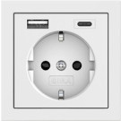 Gira 245970 F100 Wandcontactdoos met randaarde 16A 250V met geïntegreerde verhoogde aanraakbeveiliging en USB-voeding Zuiver Wit Glanzend