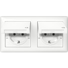 Gira 415803 Systeem 55 Wandcontactdoos met randaarde 2-voudig 16 A 250 V~ met klapdeksel, compleet met afdichtset IP44 en afdekraam Standard 55 Zuiver wit glanzend