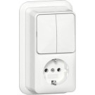 Gira 417511 Opbouw Combinatie Serieschakelaar/ wandcontactdoos met randaarde 16 A 250 V~ verticaal met montageplaat en adapter K/P25
