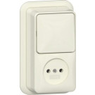 Gira 447610 Opbouw Combinatie wipschakelaar/wandcontactdoos zonder randaarde 2-polig 16 A 250 V~ met montageplaat en adapter K/P25 Universele uit-wisselschakelaar Crème wit