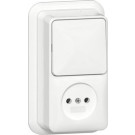 Gira 447611 Opbouw Combinatie wipschakelaar/ wandcontactdoos zonder randaarde 2-polig 16 A 250 V~ met montageplaat en adapter K/P25 Universele uit-wisselschakelaar Zuiver wit