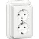 Gira 478011 Opbouw Dubbele wandcontactdoos met randaarde 16 A 250 V~ met montageplaat en adapter K/P25 Zuiver wit
