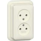 Gira 479110 Opbouw Dubbele wandcontactdoos zonder randaarde 2-polig 16 A 250 V~ met montageplaat en adapter K/P25 Crème wit glanzend 
