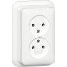 Gira 479111 Opbouw Dubbele wandcontactdoos zonder randaarde 2-polig 16 A 250 V~ met montageplaat en adapter K/P25 Zuiver wit 