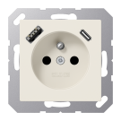 Jung A 1520 F-15 CA Wandcontactdoos Frans/Belgisch systeem en USB-laadcontactdoos type C/A Wit