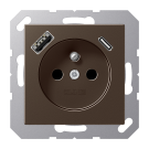Jung A 1520 F-15 CA MO Wandcontactdoos Frans/Belgisch systeem en USB-laadcontactdoos type C/A Mokka