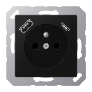Jung A 1520 F-15 CA SWM Wandcontactdoos Frans/Belgisch systeem en USB-laadcontactdoos type C/A Grafietzwart mat (België)