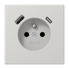 Jung LS 1520 F-15 CA LG Wandcontactdoos Frans/Belgisch systeem en USB-laadcontactdoos type C/A Lichtgrijs (België) 