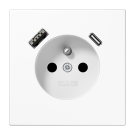 Jung LS 1520 F-15 CA WW Wandcontactdoos Frans/Belgisch systeem en USB-laadcontactdoos type C/A Alpine wit (België)
