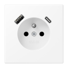 Jung LS 1520 F-15 CA WWM Wandcontactdoos Frans/Belgisch systeem en USB-laadcontactdoos type C/A Sneeuwwit mat 