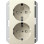 Gira 273501 Systeem 55 Dubbele wandcontactdoos met randaarde 16A 250V met verhoogde aanraakbeveiliging (Safety Plus) voor inbouwdoos 1,5 voudig  Crème wit glanzend