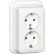 Gira 478011 Opbouw Dubbele wandcontactdoos met randaarde 16 A 250 V~ met montageplaat en adapter K/P25 Zuiver wit