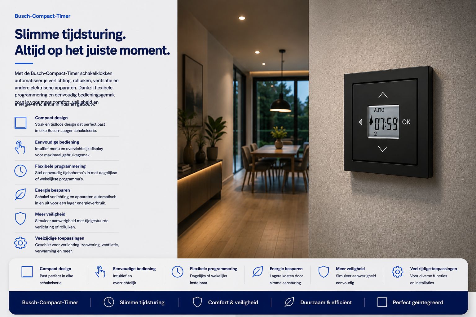 Busch-Jaeger digitale tijdschakelklok met display voor het automatisch schakelen van verlichting