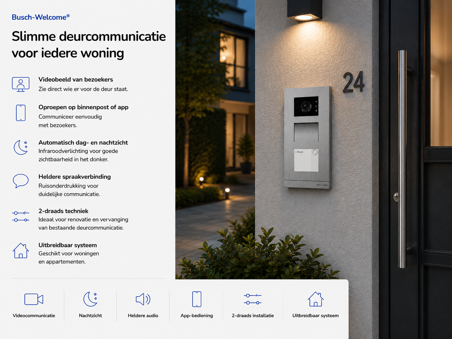 Busch-Welcome 2-draads deurcommunicatie van Busch-Jaeger met buitenpost en binnenpost