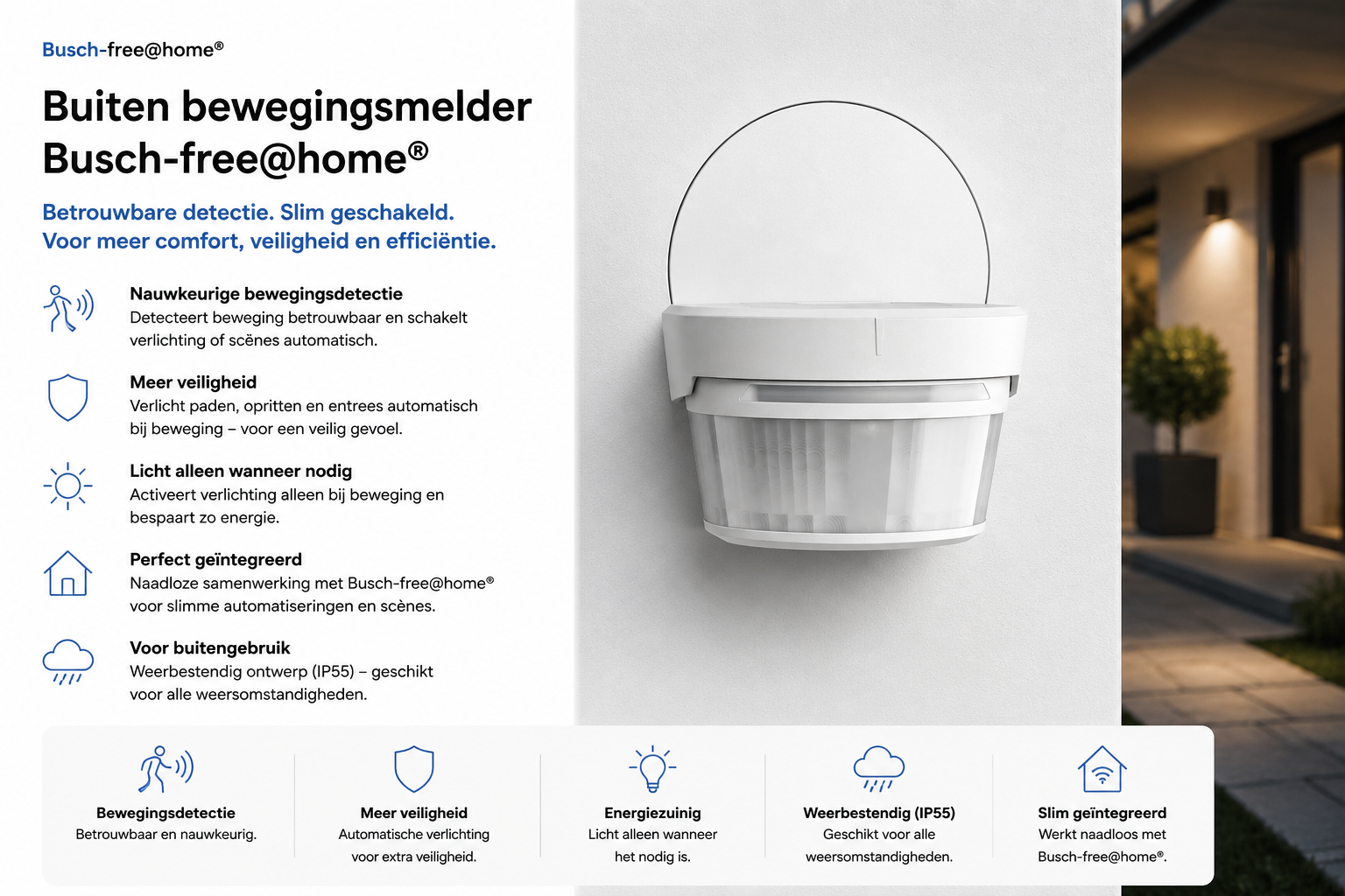 Busch-free@home buiten-bewegingsmelder Busch-Wachter PRO 280 graden: schakelt verlichting rond je woning automatisch op beweging
