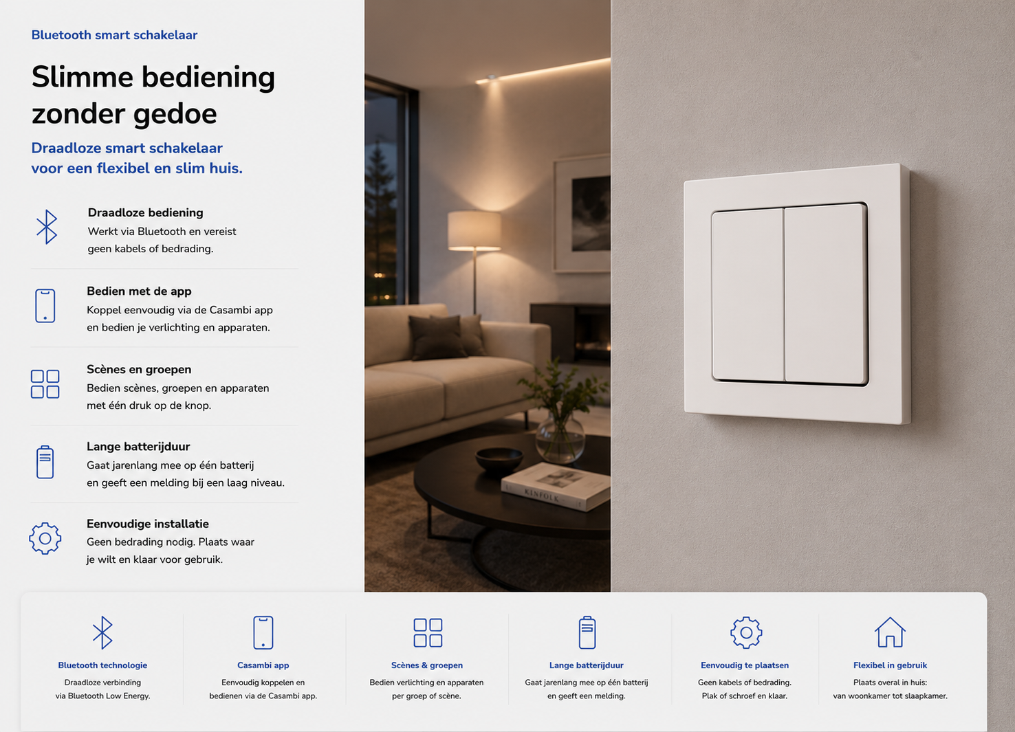 Busch-Jaeger Bluetooth Smart Switch voor draadloze bediening van Casambi verlichting