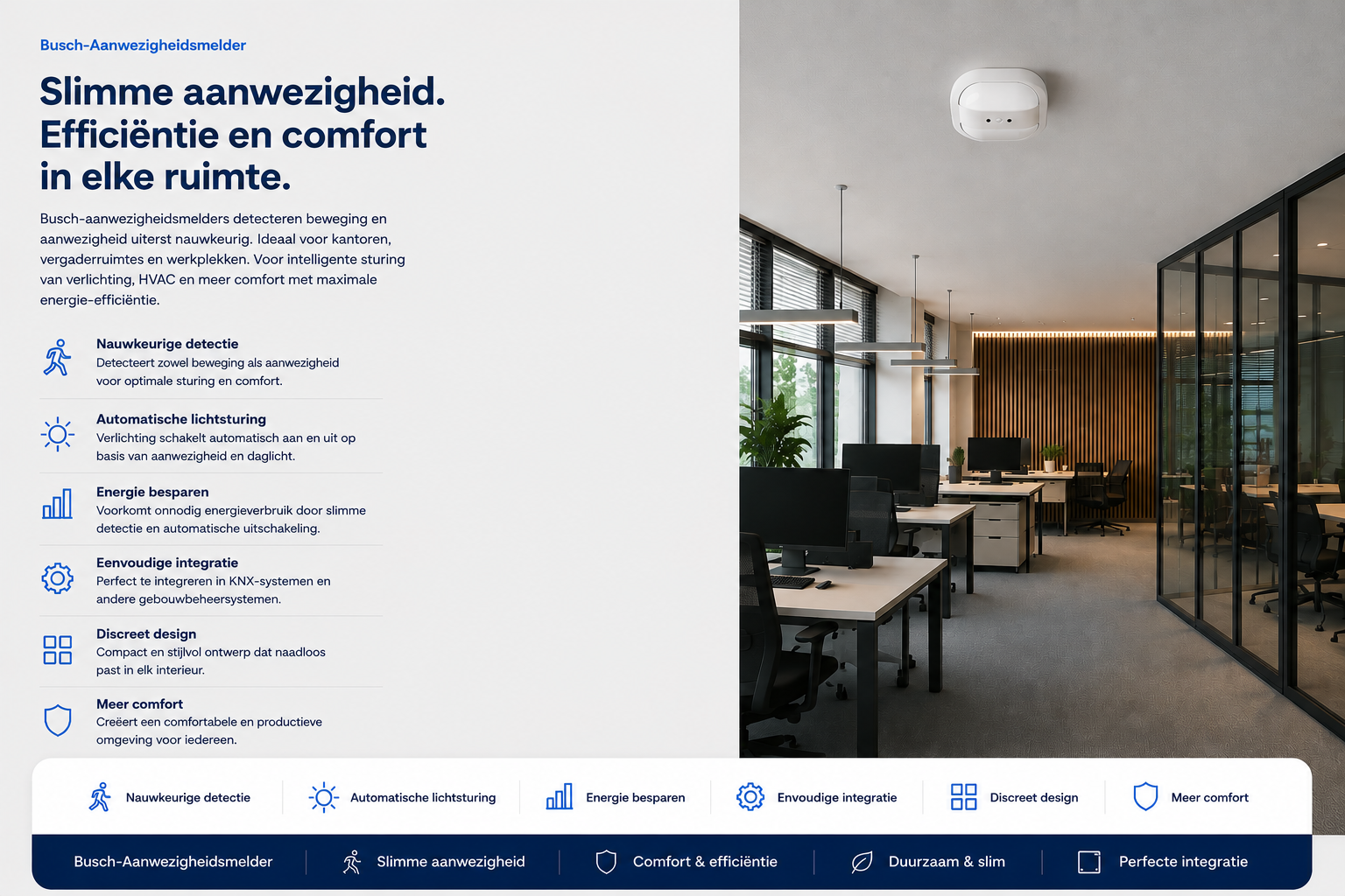 Busch-Jaeger Busch-aanwezigheidsmelder in het plafond van een kantoor