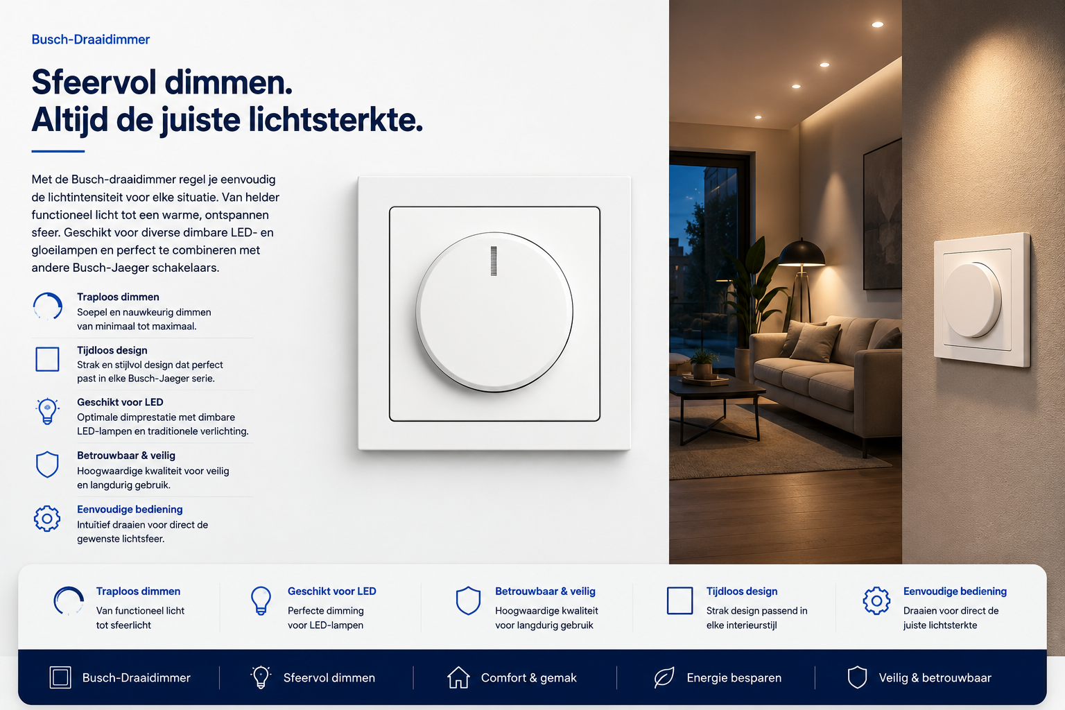 Busch-Jaeger draaidimmer en tipdimmer voor het regelen van de verlichting