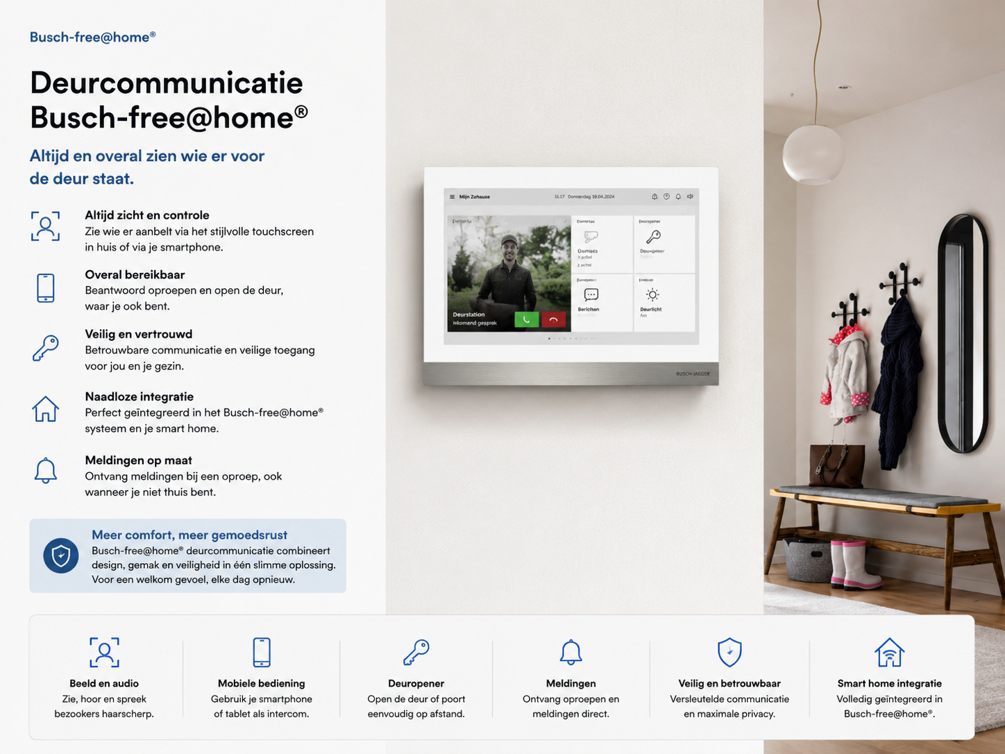 Busch-Welcome deurcommunicatie voor Busch-free@home: zie en spreek bezoekers aan de deur via paneel en app