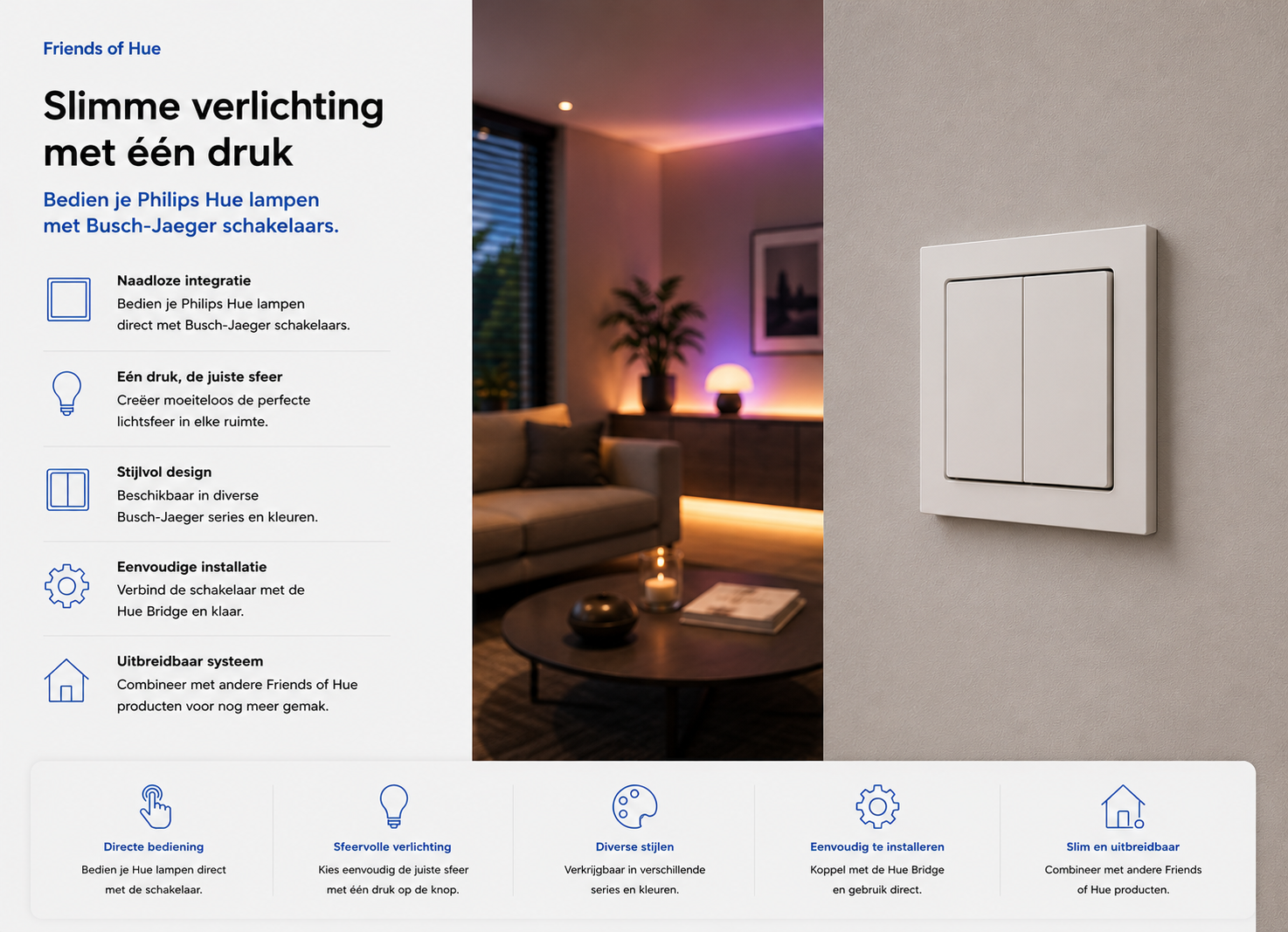 Busch-Jaeger Friends of Hue smart switch voor draadloze bediening van Philips Hue verlichting