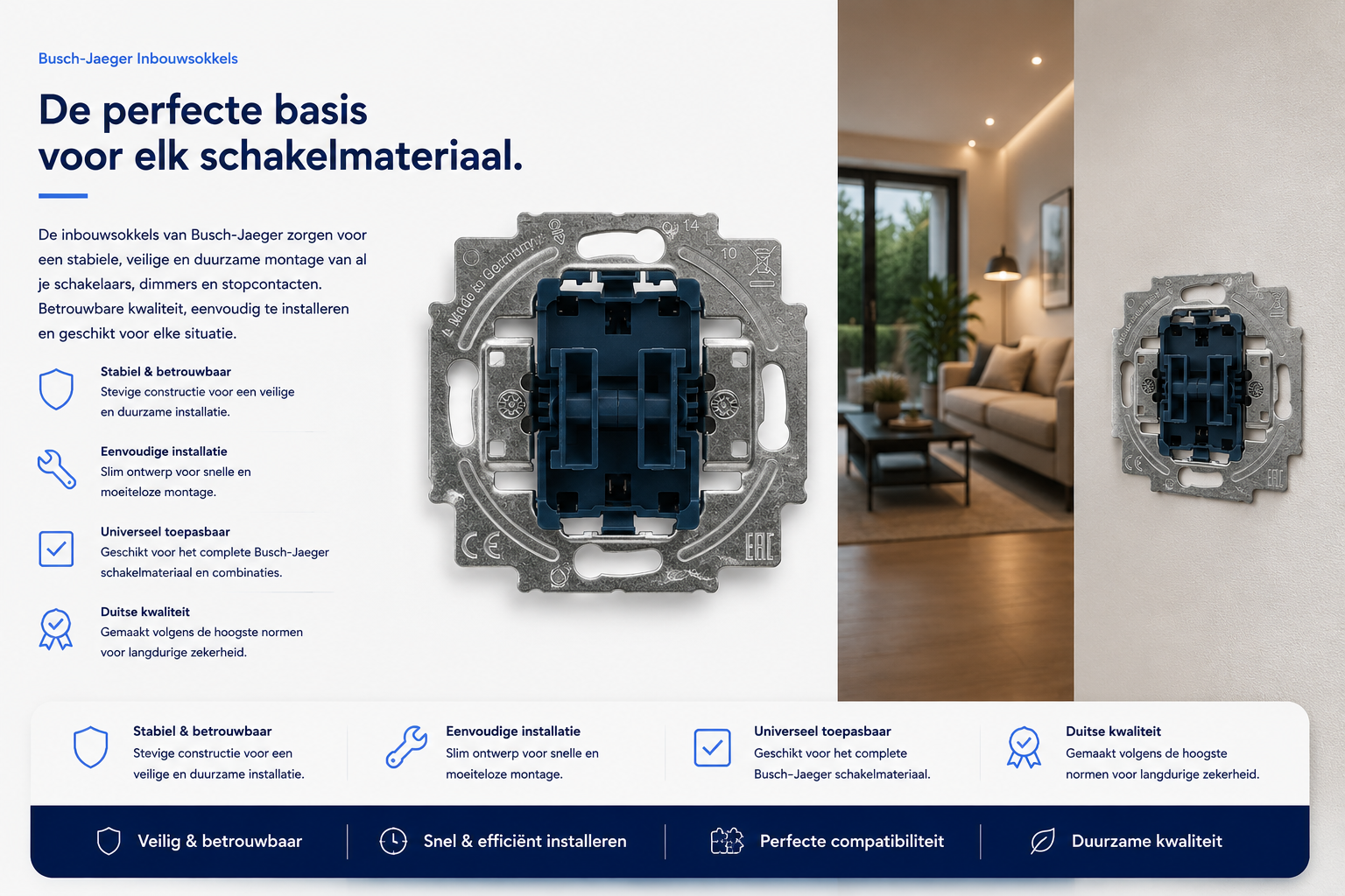 Busch-Jaeger inbouwsokkel als basiselement voor schakelaar, dimmer of wandcontactdoos