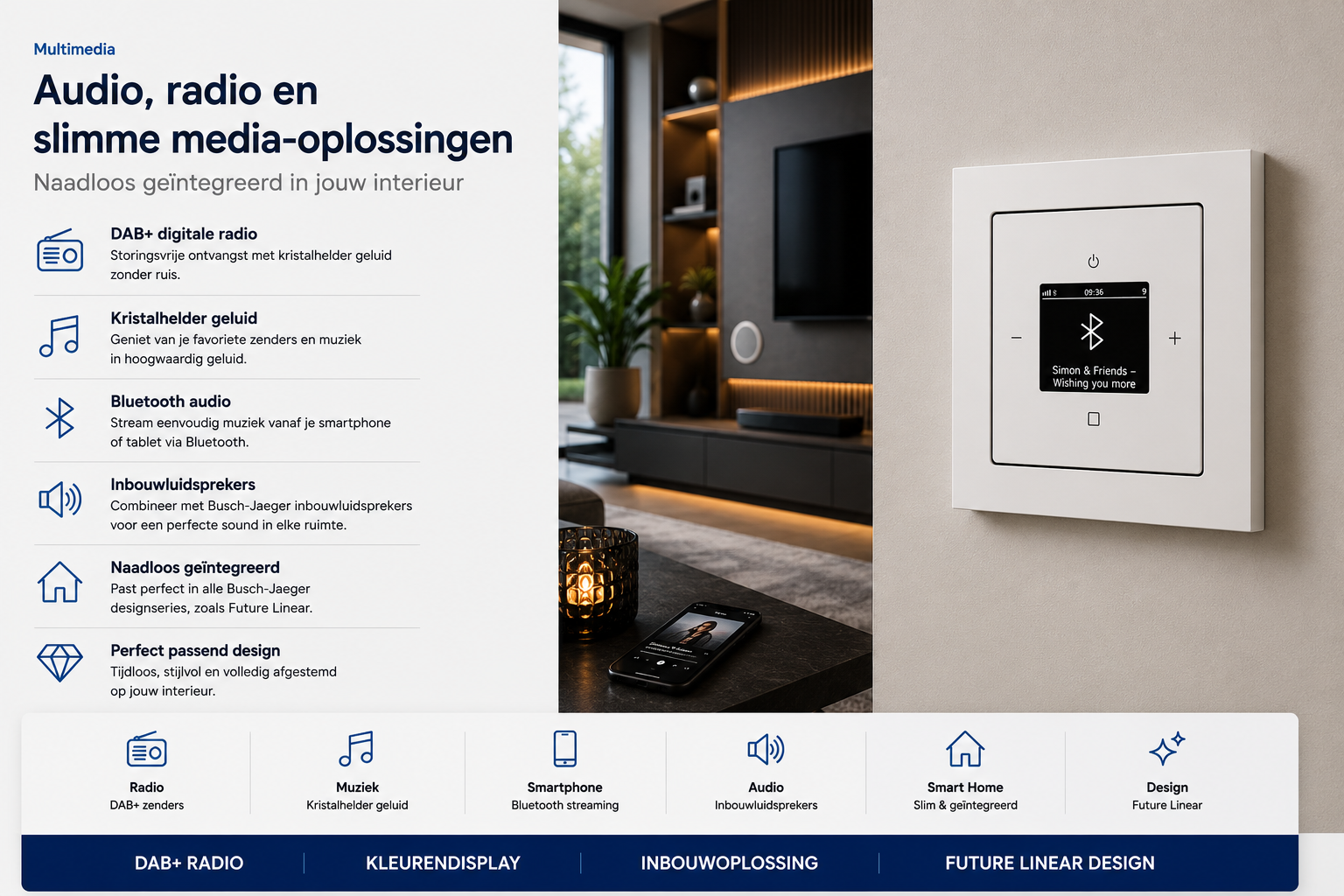 Busch-Jaeger Busch-Radio DAB plus inbouwradio met kleurendisplay in de wand