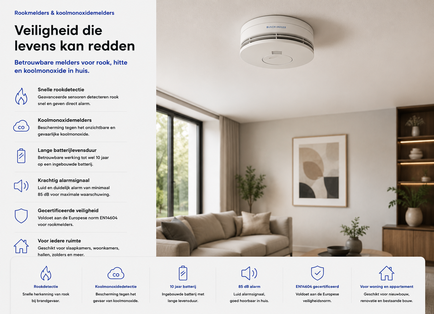 Busch-Jaeger Busch-rookalarm ProfessionalLINE rookmelder aan het plafond
